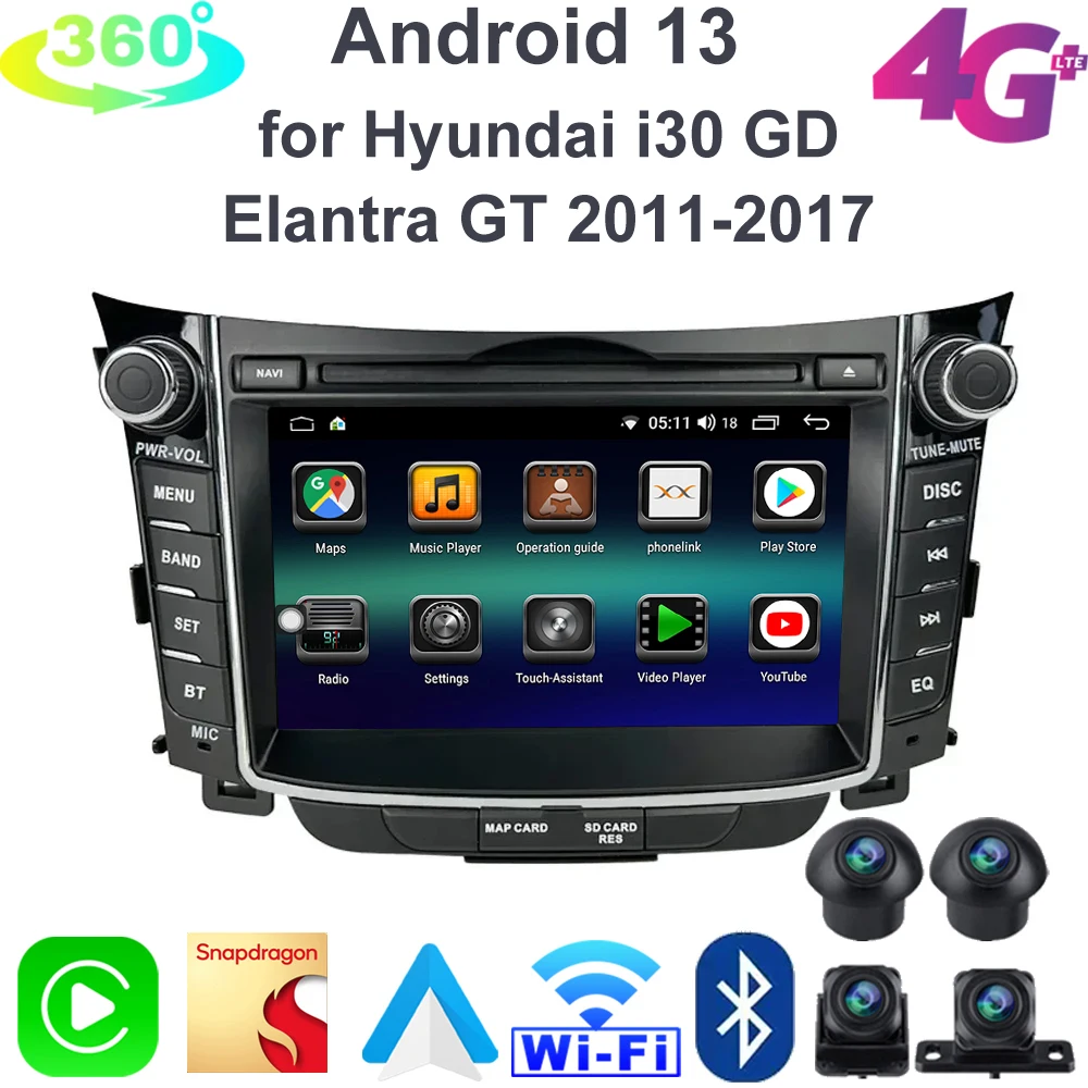 

Автомобильное радио astrohi, 7 дюймов, Android 13, навигация Carplay для Hyundai i30 GD Elantra GT 2011-2017, Qualcomm Bluetooth 4G, авто стерео