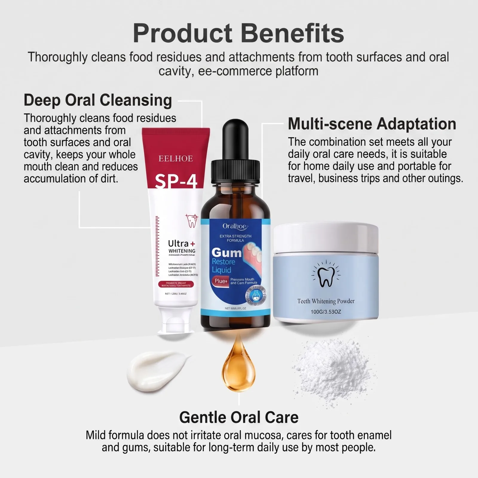 Oral Care Combo Set Whitening Toothpaste Mouthwash Teeth Powder Stain Remover Fresh Breath Gentle Repair Care Gel Serum - view 4