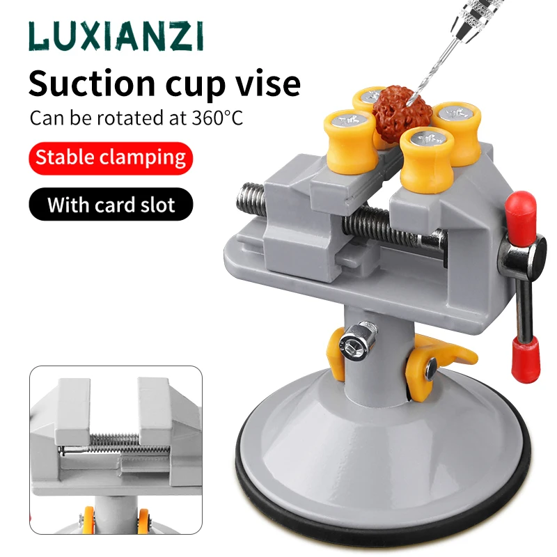 LUXIANZI Mini Adjustable Fixed Small Table Bench Vise For Engraving Wood Fixed Hand Tool 360 Degree Rotation Suction Cup Pliers