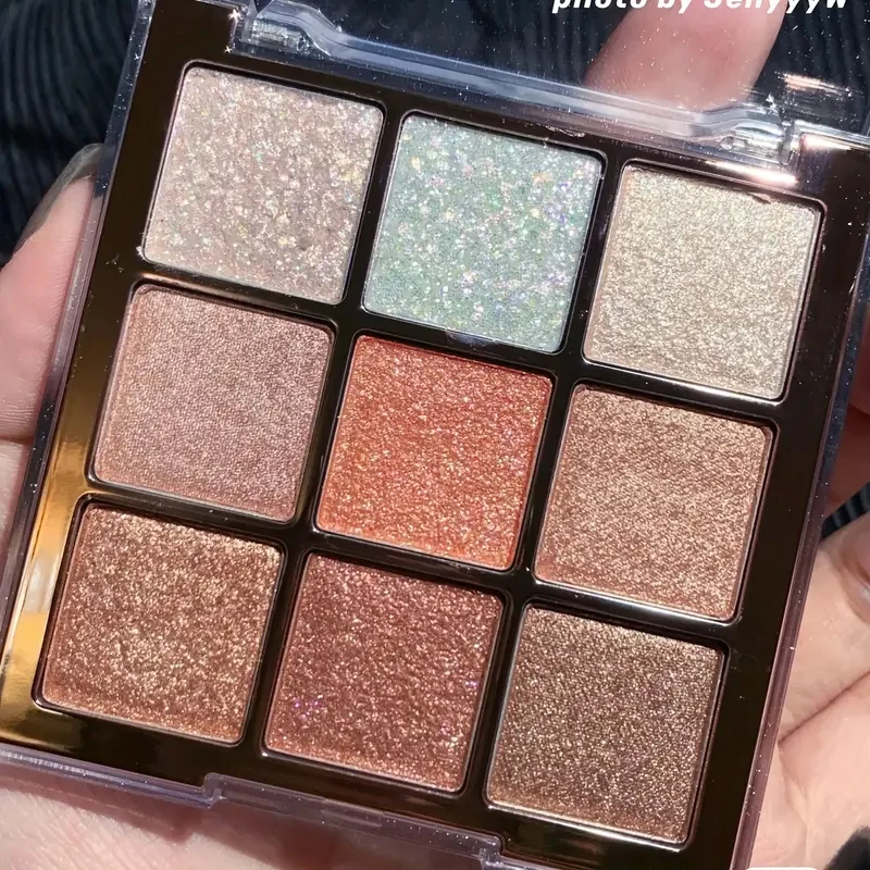 Palette di ombretti glitterati a 9 colori: tonalità rosa e rosa a lunga durata, finitura metallizzata, effetto opaco e glitter, alto pigmento a lunga durata, facile da sfumare rosa oro marrone