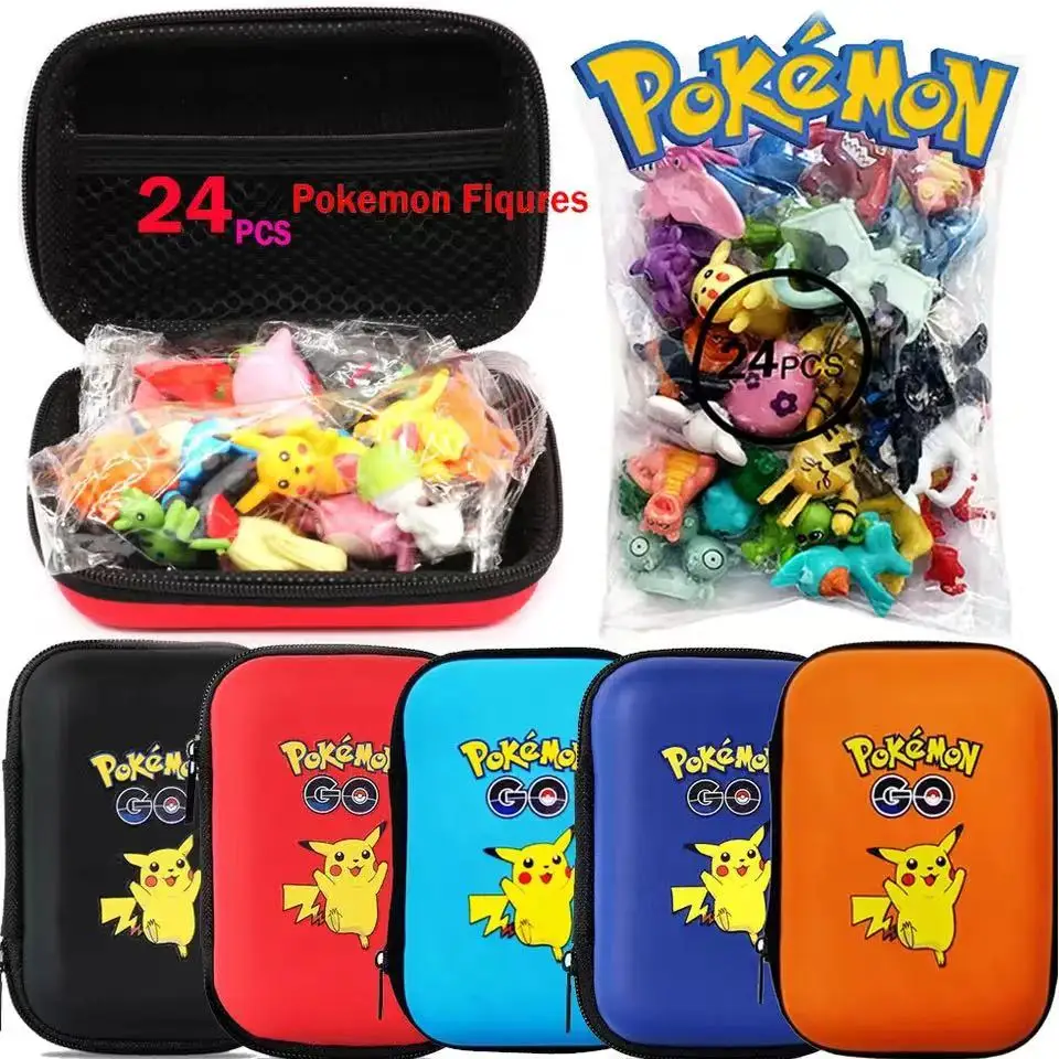 Figuras de Pokémon de 24 قطعة، 1 بولسا دي 2-3 سم حبيبات، minimuñeca de Anime، lote de estatuilla de Pikachu، monstruo de bols
