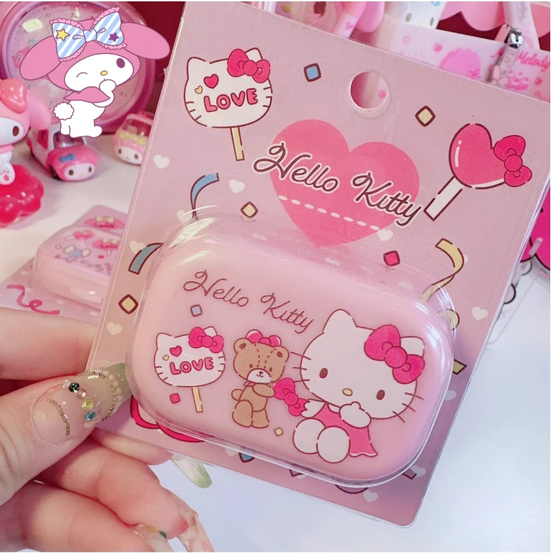 علبة عدسات لاصقة هالو كيتي رفيق العدسات اللاصقة سانريو كارتون كورومي صندوق العناية المحمول أدوات إكسسوارات فتاة بالجملة