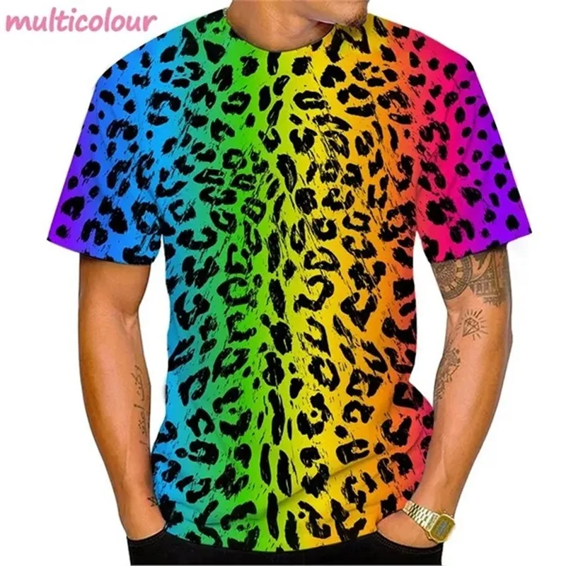 Fashion 3D Printed Leopard Pattern T-shirt Foe Men Round Neck Short Sleeve Men's Tee Tops Plus Size Streetwear Men T Shirts