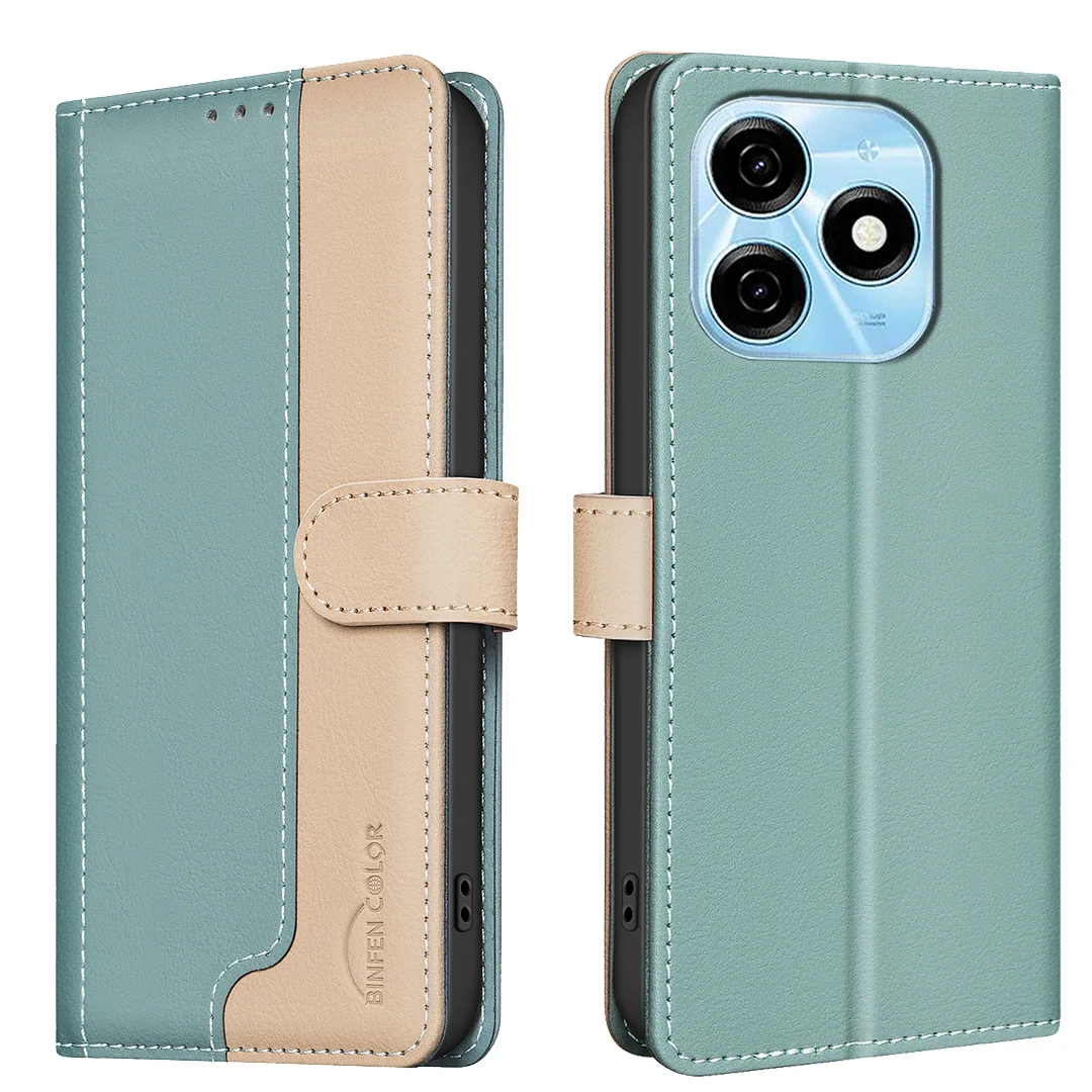 For Tecno SPARK 20 Phone Case Protective Case Color-Blocked RFID Soft Shell Flip Leather Case