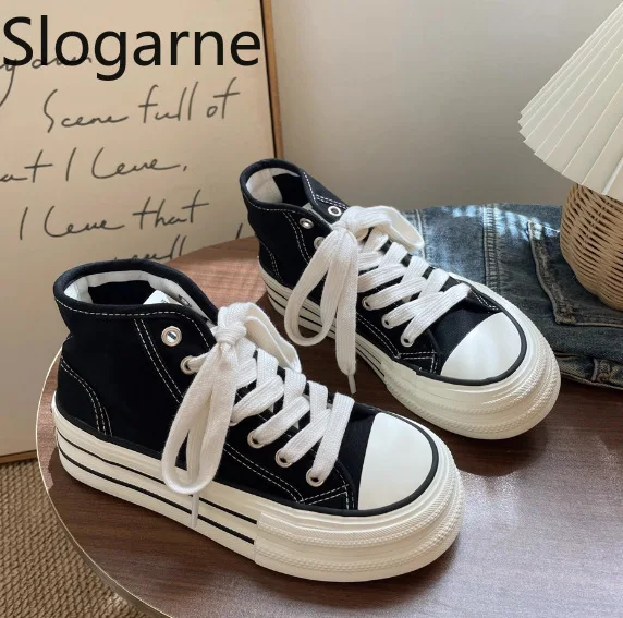 2026 New High Top Canvas Shoes Women Thick Sole Casual Sneakers Students Spring Autumn Casual Sports Shoes Skateboarding Shoes