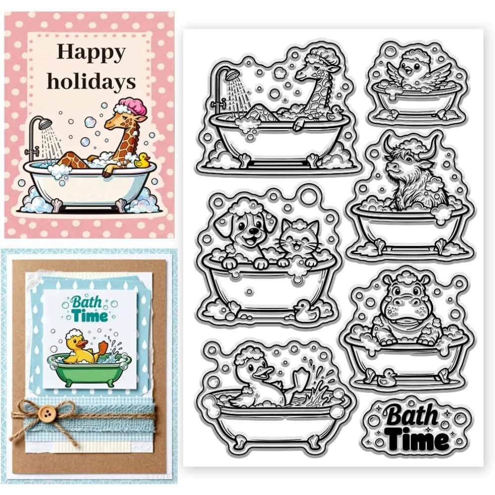 Transparente Stempel mit Bade-Tier-Muster für DIY-Scrapbooking und Kartenherstellung, Papierhandwerk, Dekor, 6,3 × 4,3 Zoll