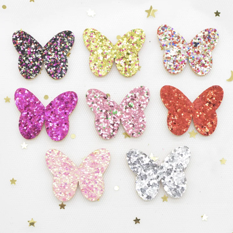 20Pcs 35*28mm Glitter Fabric Nonwoven Padded Patches Sequins Butterfly Appliques for Crafts DIY Hairpin Ornament Hat Decor