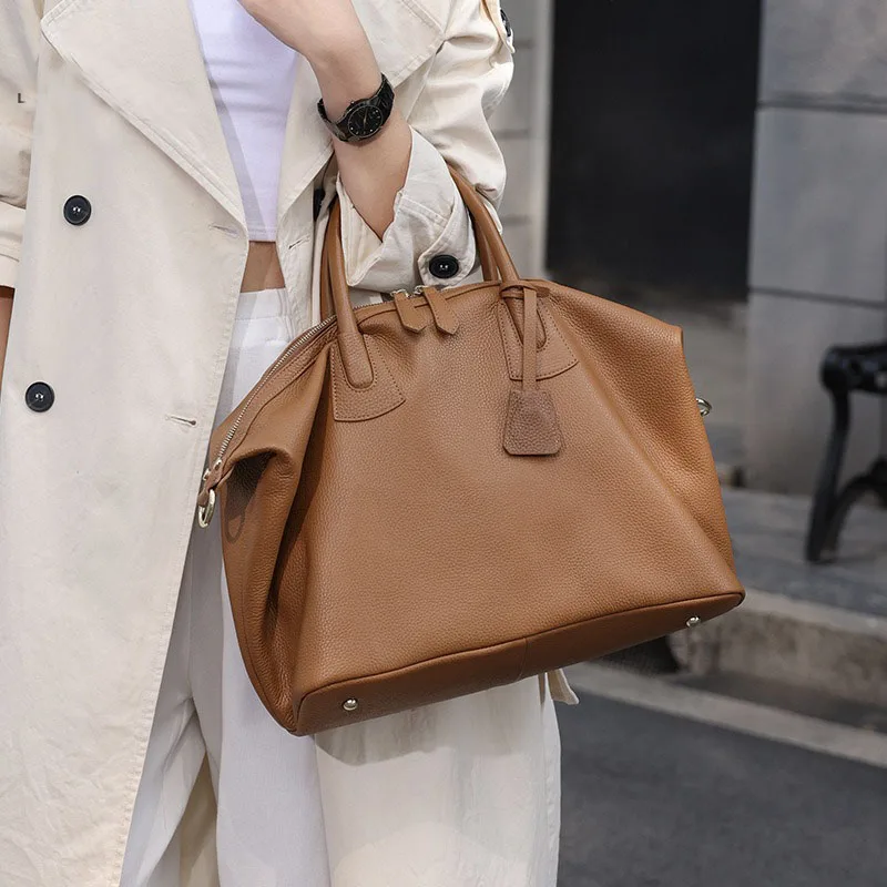 Women Duffle Bag Large Capacity Genuine Leather Duffel Handbag Luxury Female Weekender Tote Bags Ladies Travel Shoulder Shopper