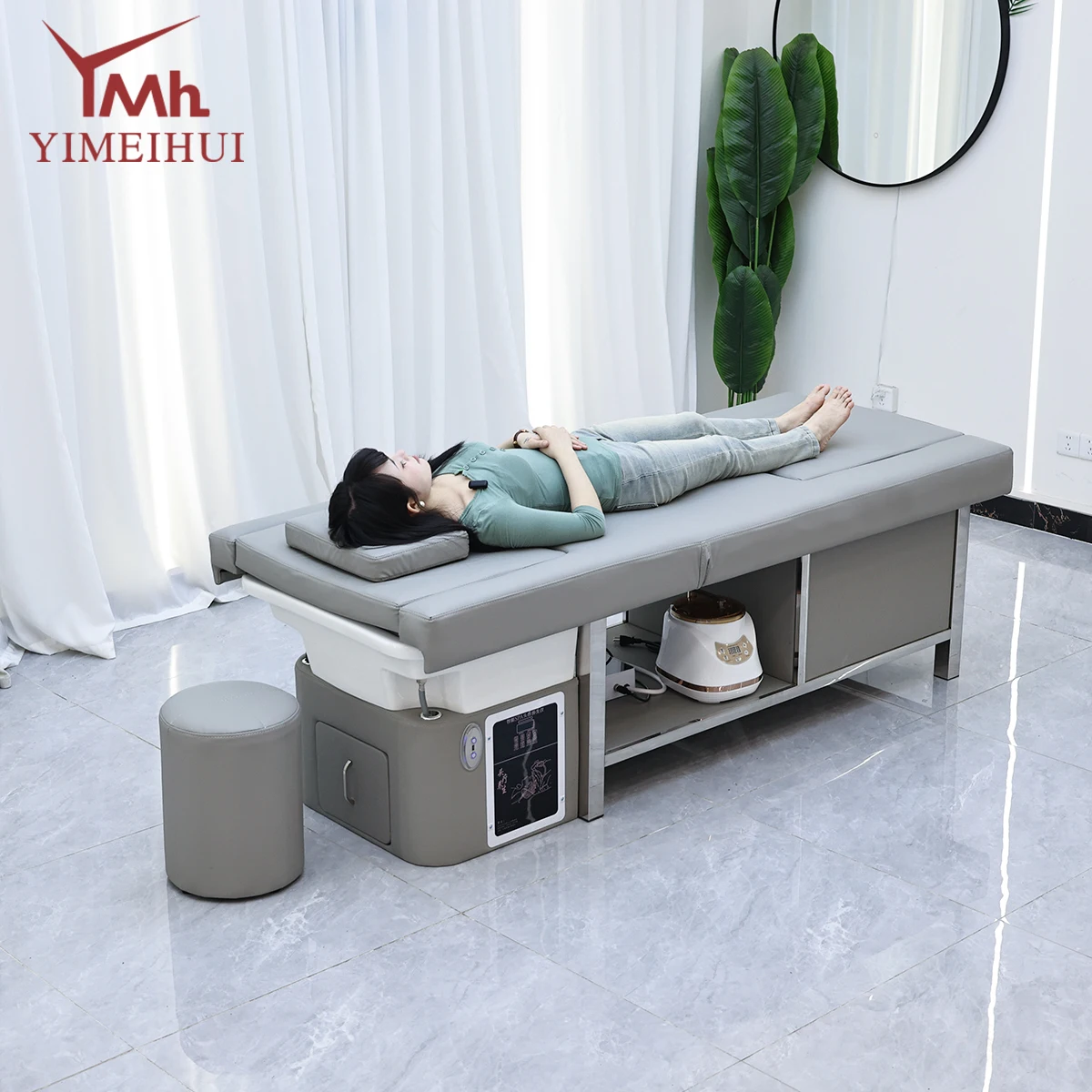 New 2 in 1 Hairwash Electric Backrest Lift Japanese Head Spa Bed Massage and Treatment Bed with Foot Bath
