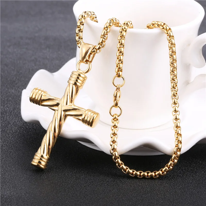 Spiral Corrugated Stainless Steel Necklace for Men Silver Gold Black Square Pearl Chain Necklaces Men's Jewelry Gifts Wholesale