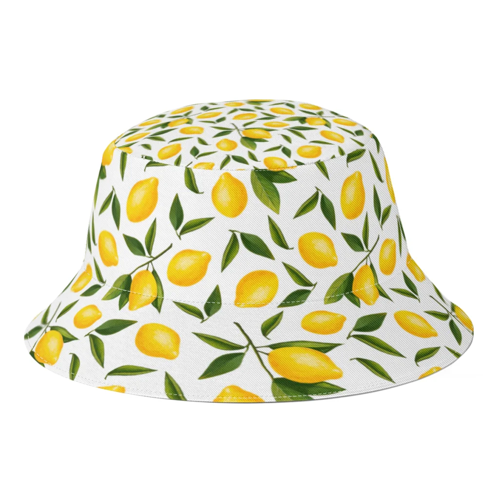 

Spring Summer Lemon Leaves Bucket Hats for Boys Girls Casual Fruit Fisherman Hats Sandbeach Caps