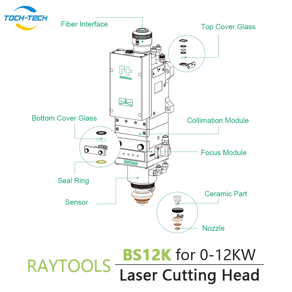 Raytools BS12K for 0-12kw Auto Focusing  Laser Cutting Head for Fiber Laser Cutting Machine