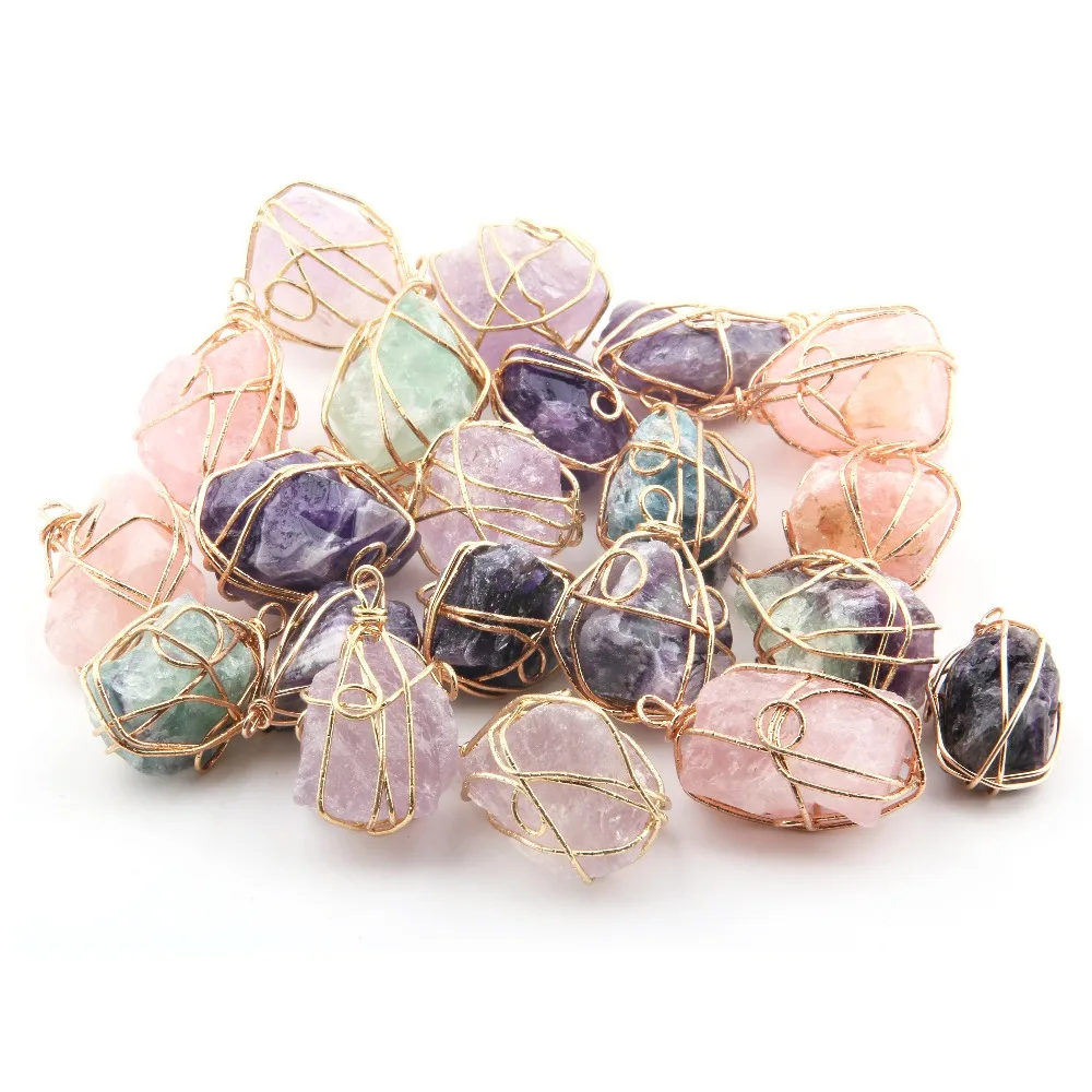 Wholesale Rose Quartzs Amethysts Irregular Natural Stone Pendants DIY for Necklace or Jewelry Making image 3