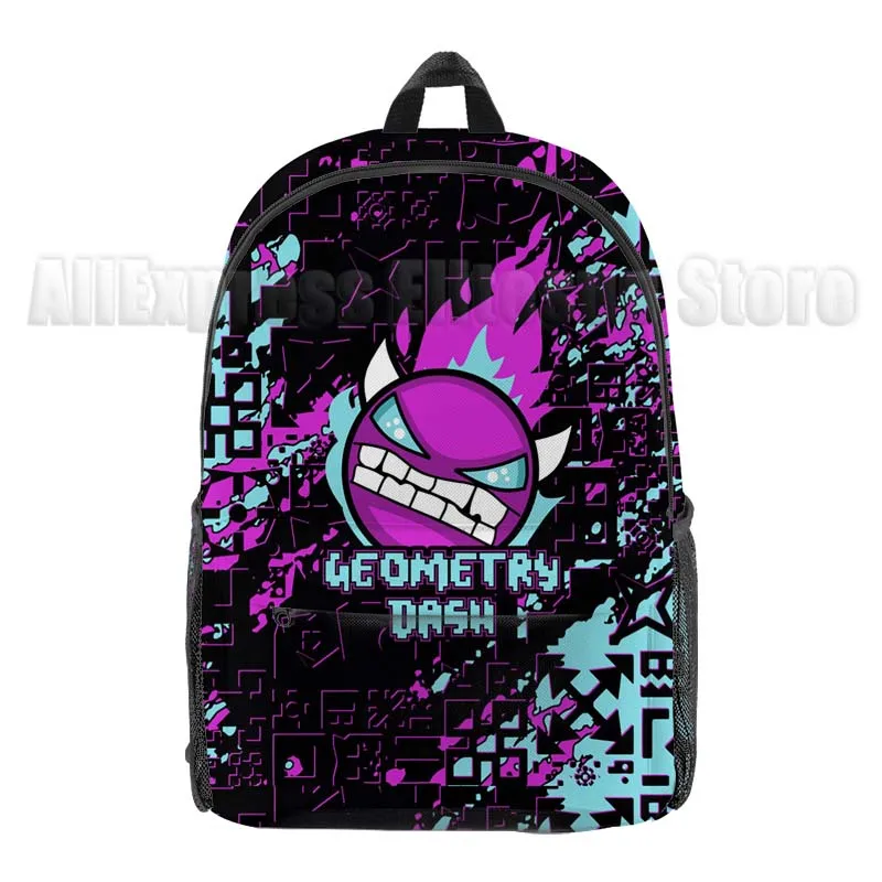 Children Angry Geometry Dash 3D Print Backpacks Students Anime Game School Bags Boys Girls Cartoon Bookbags Kids Knapsacks Gifts