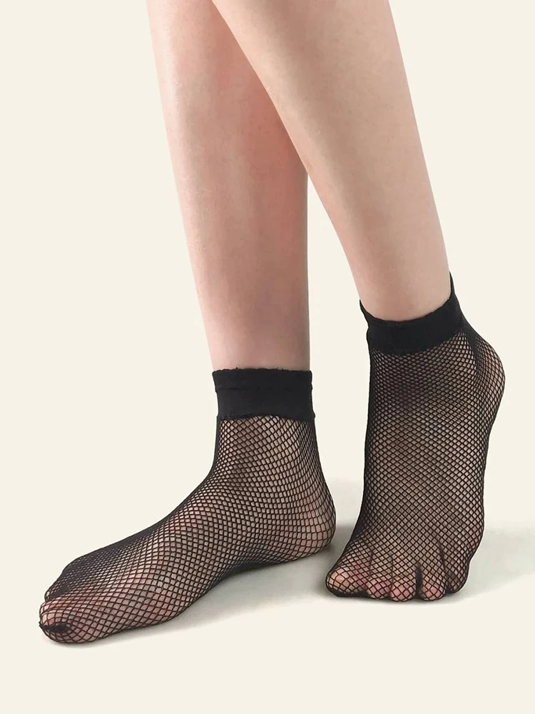 3 Paar atmungsaktive Fischernetzsocken für Damen, modisch, Sommer, sexy, schwarz, groß, mittel und klein, kariert, atmungsaktiv, lässig – Detail 4