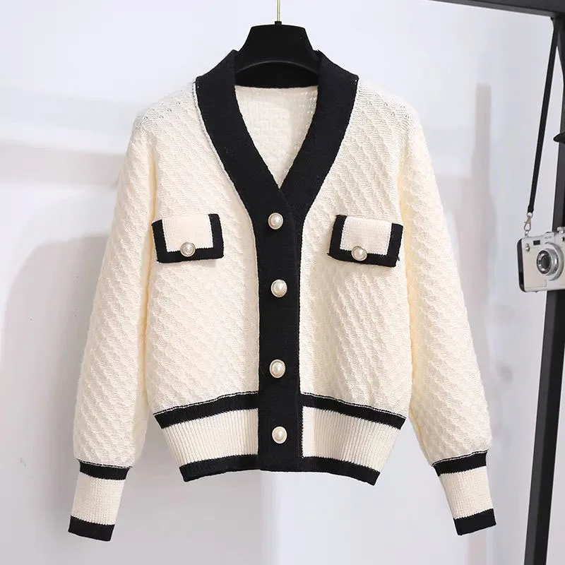 Lucyever Sweater Cardigans Women Korean Loose Long-Sleeved Knit Sweater Coat Female All-Match Pearl Buttons Knitwear Outwear