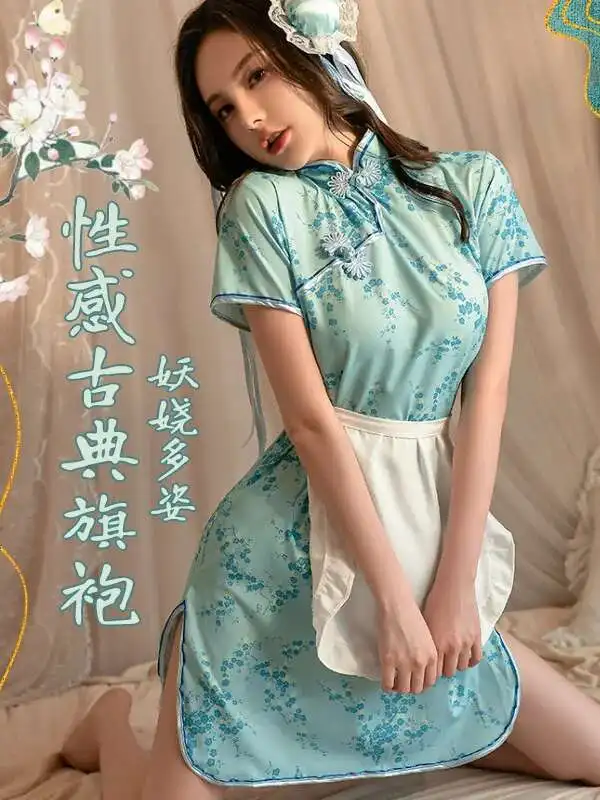 Sexy Short Cheongsam Sleeves Printing Package Hip Dresses Chinese Style Cheongsam Soft Girl Dress Vintage Fashion Charming Y0DC