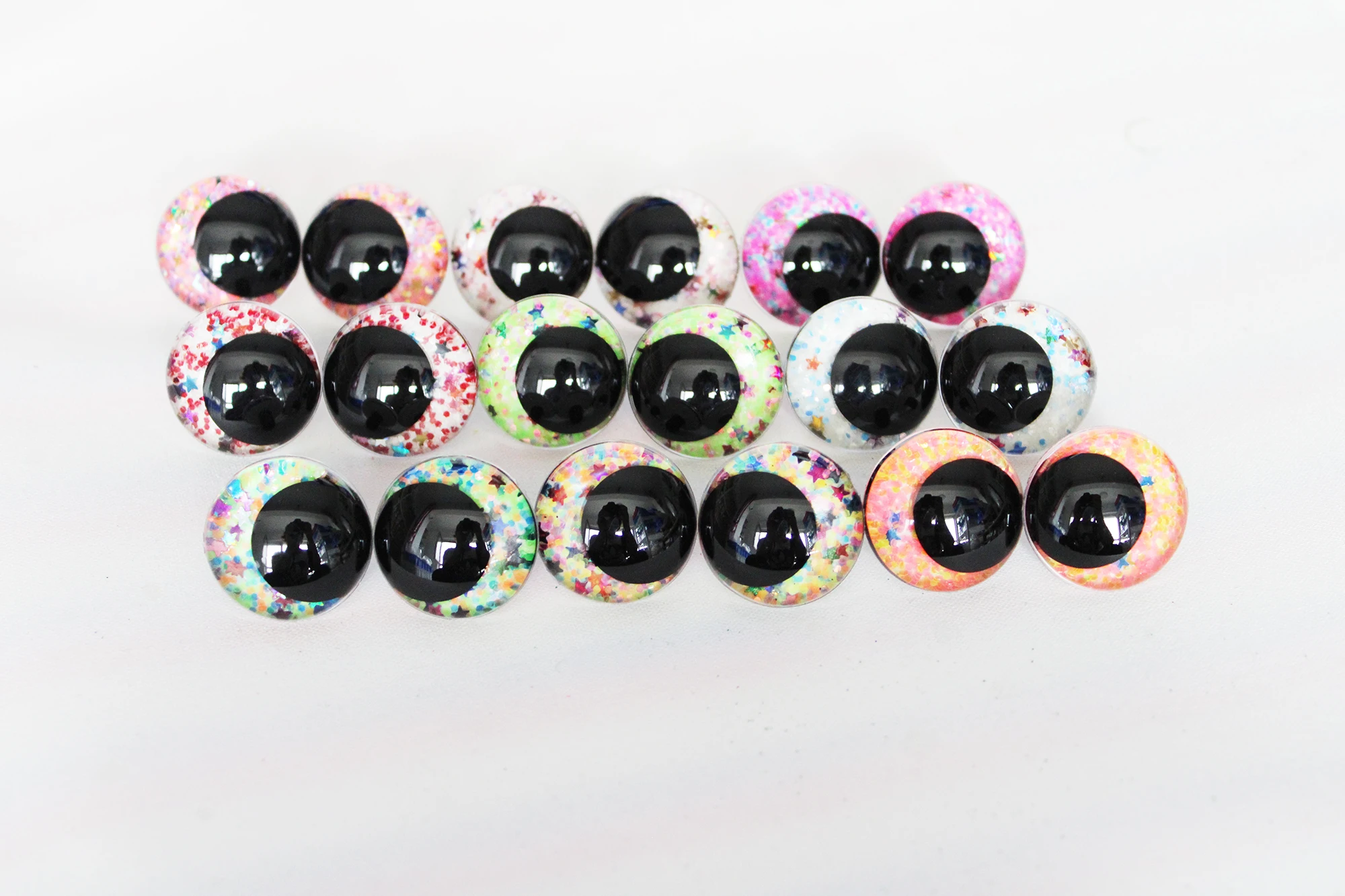 20pcs/lot 12mm 14mm 16mm 18mm 20mm 23mm  28mm comical Round  glitter toy eyes  With handpress washer for doll findings---S9