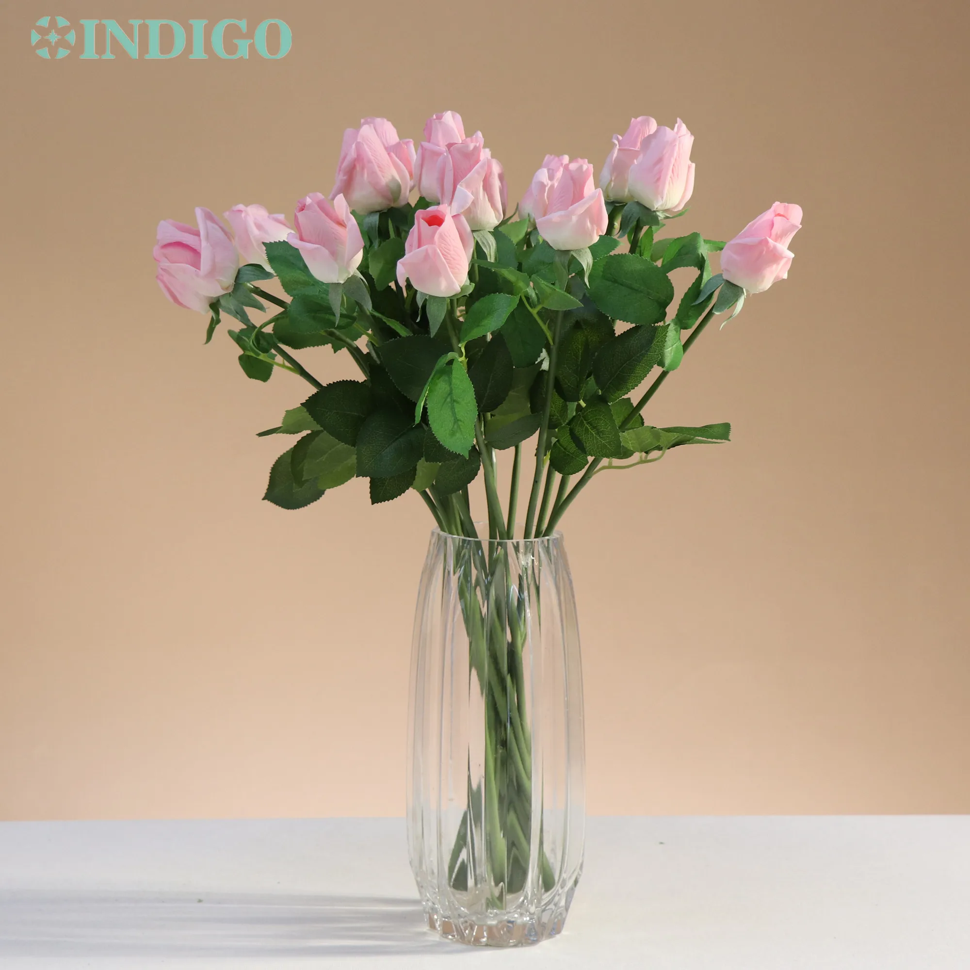 INDIGO Artificial Rose Bud Petal for Decoration, Mixed Latex Coating, Real Touch, Wedding Gift, Party Event, 15 PCS, 55CM