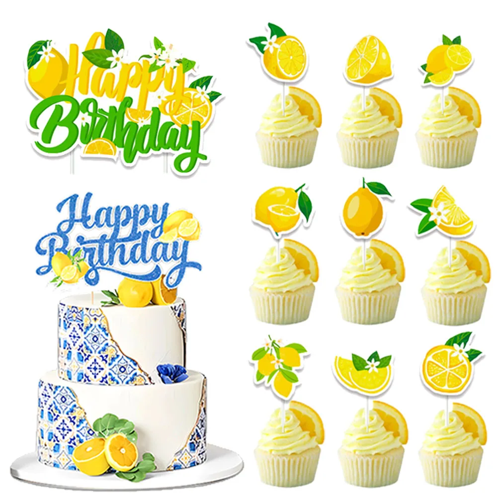 Lemon Cupcake Toppers Summer Cute Lemon Cupcake Decor Kid Fruit Cake Decor Supplies Birthday Wedding Baby Shower Party Decor