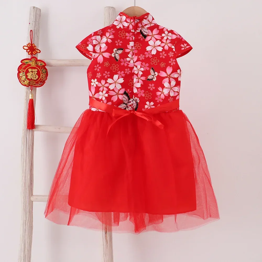 Rotes Sommerkleid für Kinder, Qipao, chinesische Mode, Performance-Cheongsam, Netzstoff, Prinzessinnenkleider, Tanzkleidung für Kinder, Vestidos – Detail 27
