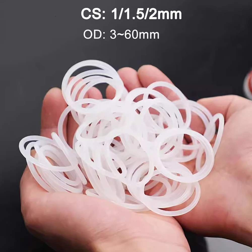 CS 1 1.5 2mm Silicone O Ring VMQ Rubber Gasket OD 3-60mm Translucent Heat Resistant Waterproof Nontoxic Sealing Assortment Kit