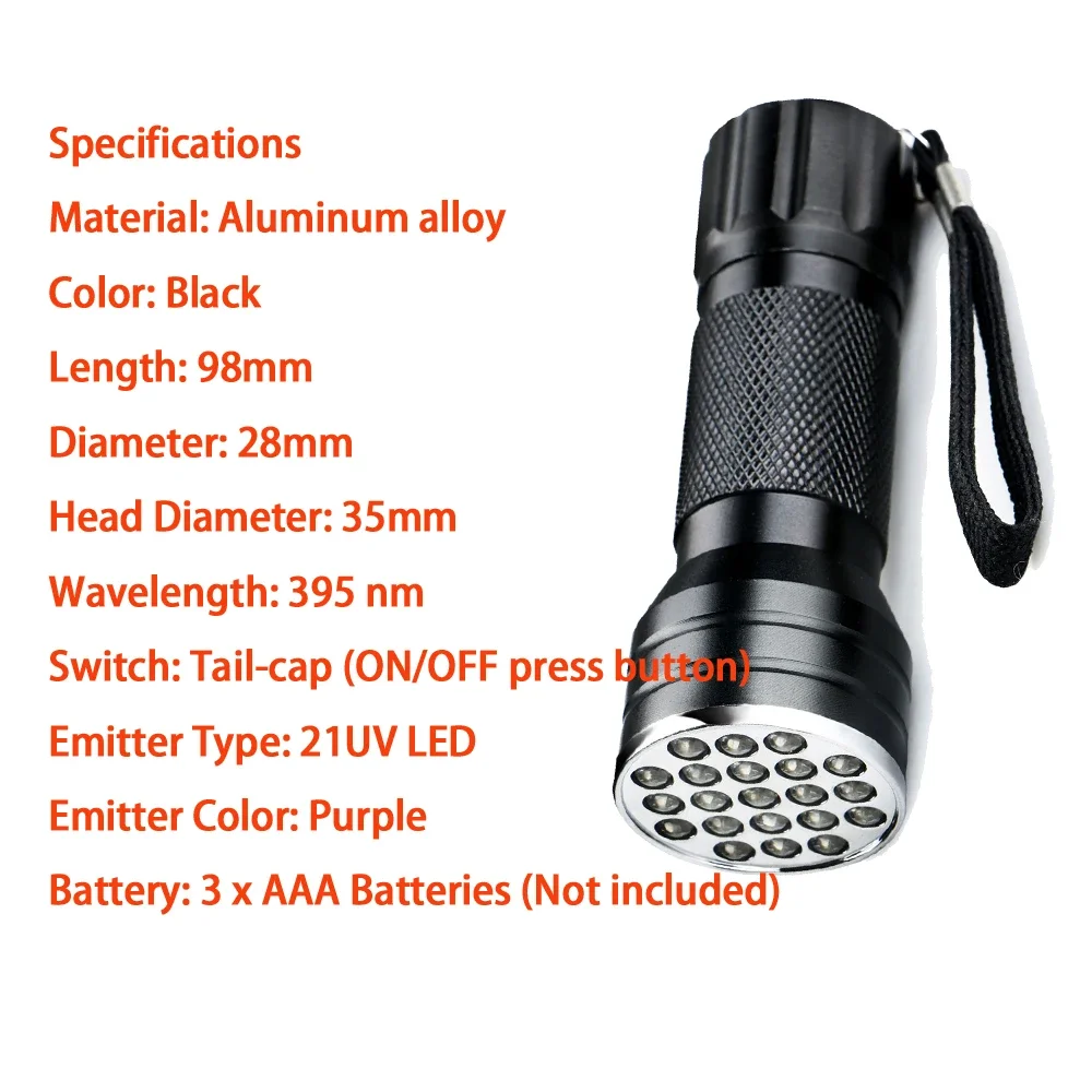 Mini 9/21LED UV Flashlight Ultra Violet Light Ultraviolet Lamp Flashlight Ultra Violet Invisible Ink Marker Torch battery Light