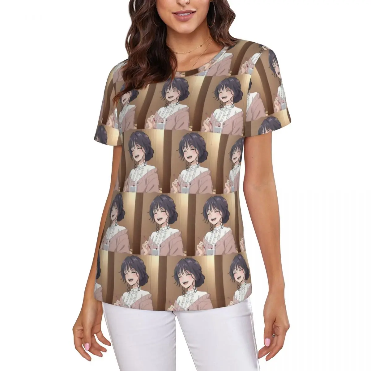 T-shirt Anime « La Fleur Parfumée Éclore avec Dignité » pour Femme, Manches Courtes, Col Rond, Streetwear d'Été
