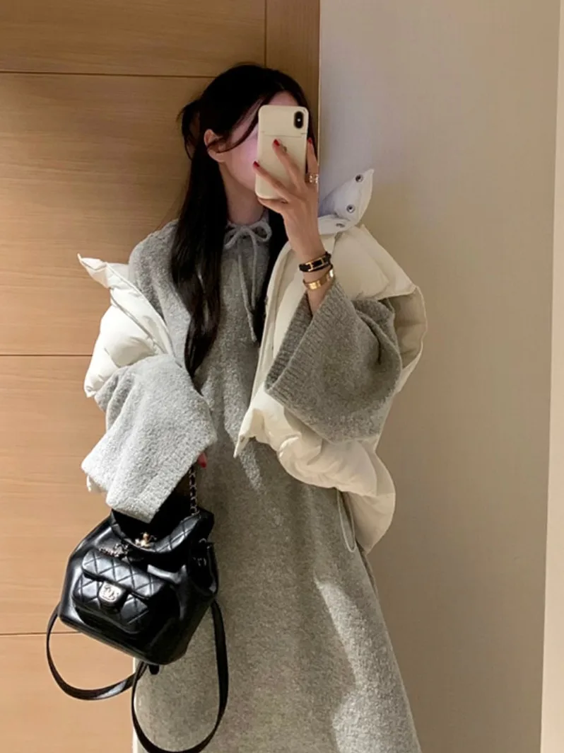 الكورية Sle Thiened فضفاض عادية الدافئة مقنعين الخبز أسفل القطن سترة الكتف وسادة Jaet المرأة انفصال قبعة معطف #2