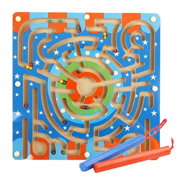 

[Funny] Wooden annular rbital maze Magnetic ball Develop children's intelligence, educational Parent-child interaction toy gift