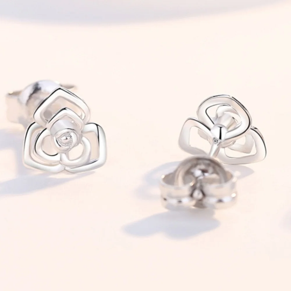 PT950 Real Pure Platinum 950 Stud Women Gift Lucky Craved Hollow Flower Earrings 1.9-2g 