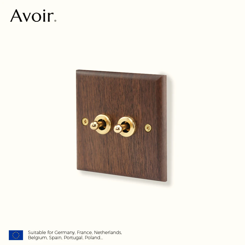

Avoir Retro Black Walnut Panel Toggle Switches USB Type C FR EU Socket Outlet Brass Lever Wall Light Switches Cat6 Rj45 For Home