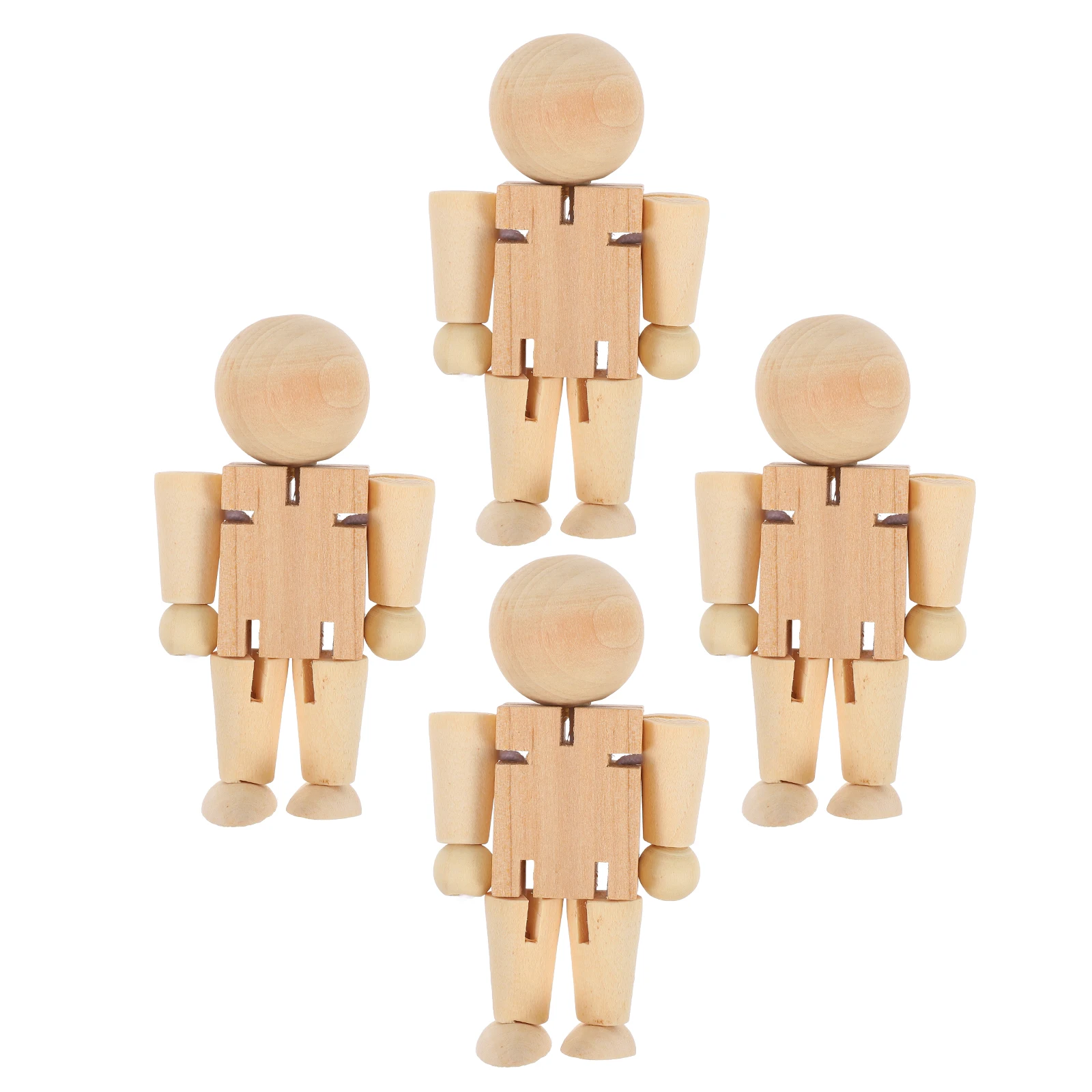 

4 Pcs Wooden Figurines Robot Natural Figures Body Cute Statue Ordinary Posing As Artist Mannequin Diy