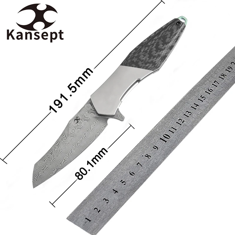 Kansept Folding Knives K1053 3.15''  CPM 20CV/Damascus Blade with Titanium Handle Jonathan Styles Designed Useful Camping Knives