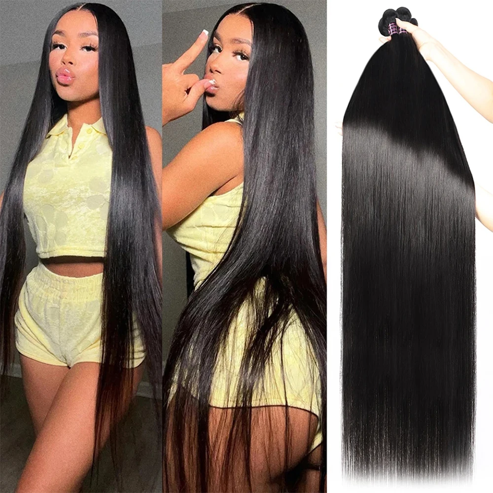 Recht Menselijk haarbundels Braziliaans menselijk haarweefsel 100% echt haar 8-32 inch Remy-haarverlenging Natuurlijk zwart