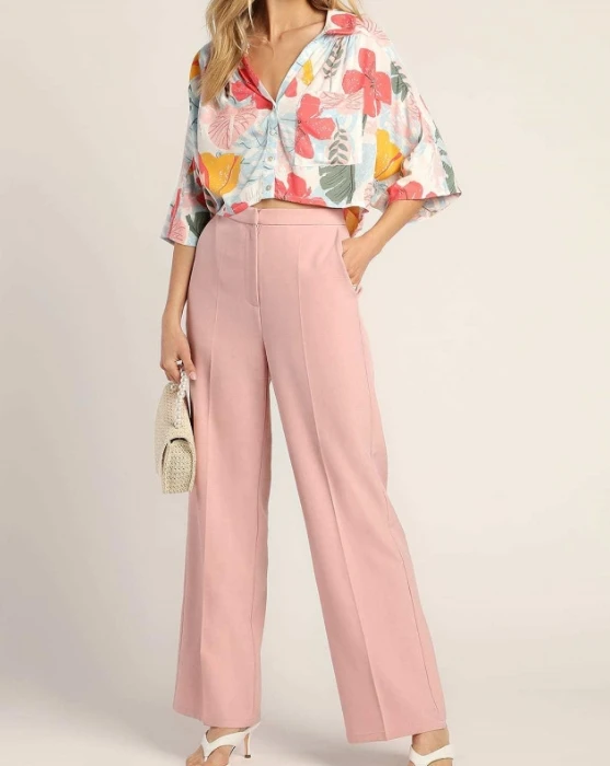 

Women's Temperament Casual Trousers Sets Two Piece Outfits Commuting Women Fashion Printed Shirt & High Waist Wide Leg Pants Set