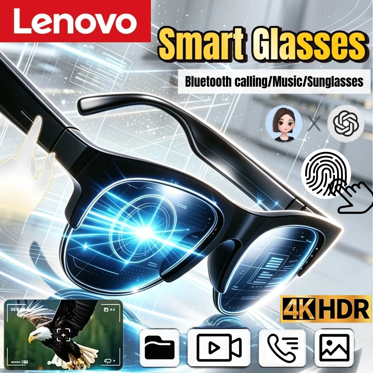 Lenovo AI Smart Glasses AI Translation Bluetooth Conversation Recording Listening To Music Smart Sunglasses Men Women Gift 2026