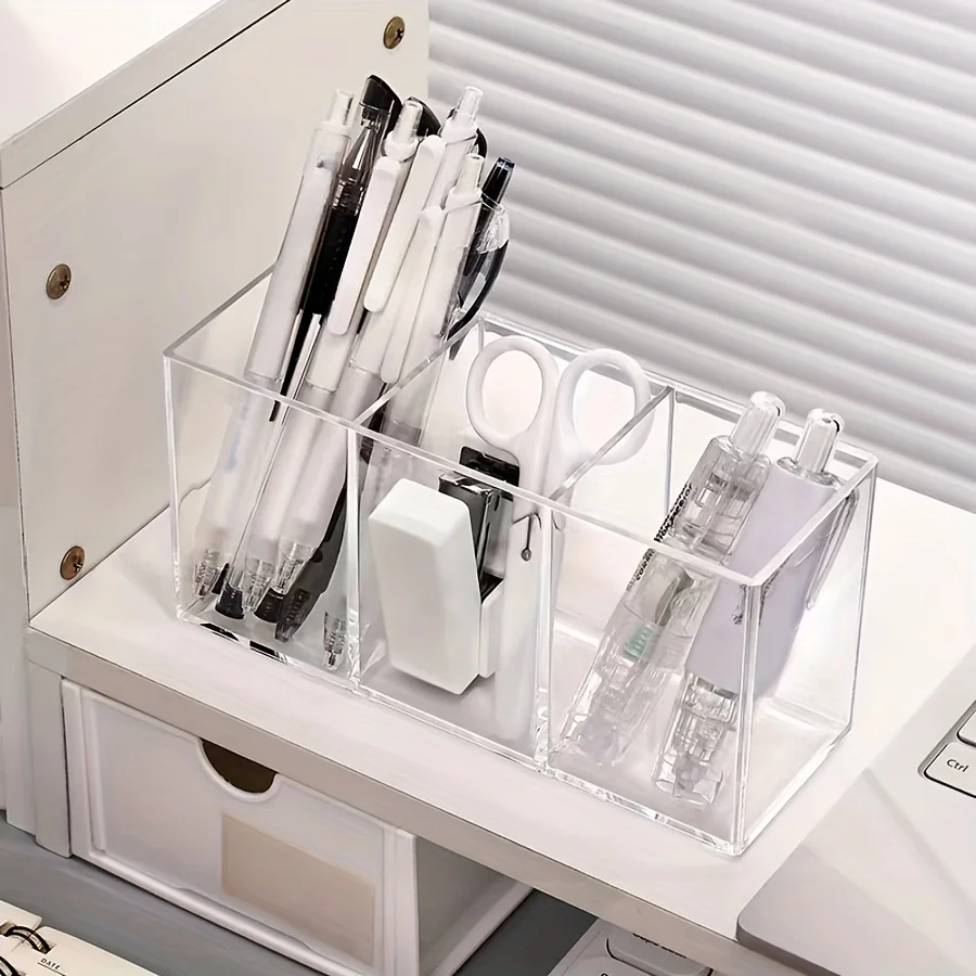 1pc Large Capacity Transparent Makeup Organizer - Countertop Cosmetic Storage,Lightweight Plastic, Desktop Storage Pen Holder