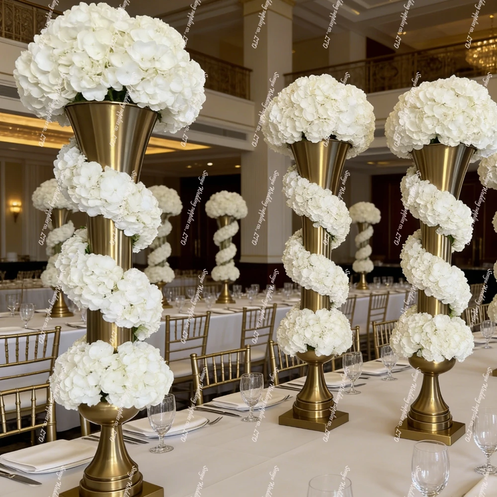

4-14pcs 100cm Large Tall Gold Metal Iron Tree Arch Flower arrangement Backdrop Pillar Stand column vases1 Wedding Event Party S