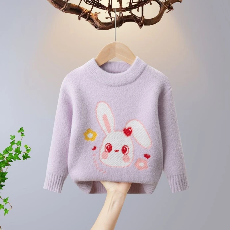 

Girls Sweater Wool Coat Kids Tops Knitting 2023 Rabbit Thicken Warm Winter Autumn Plus Size Cottons Pullover Children's Clothing