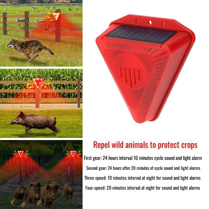 Nueva Sirena de Alarma Solar para Exteriores, Sonido Cíclico Temporizado & Luz Estroboscópica para Asustar Jabalíes & Animales a