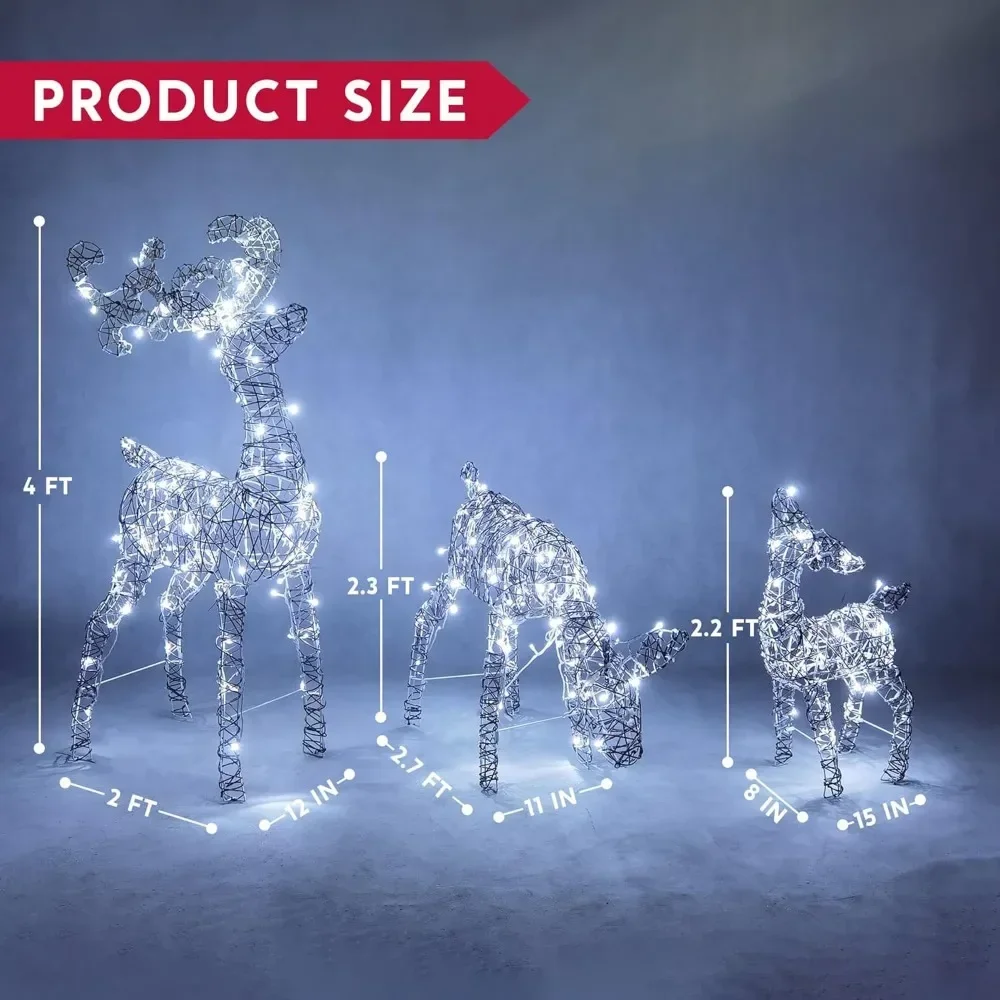 Decoration Deer, 3 Packs Christmas Decoration Family, 185 LED Lighted Reindeers Yard Lights, Christmas Outdoor Decorations