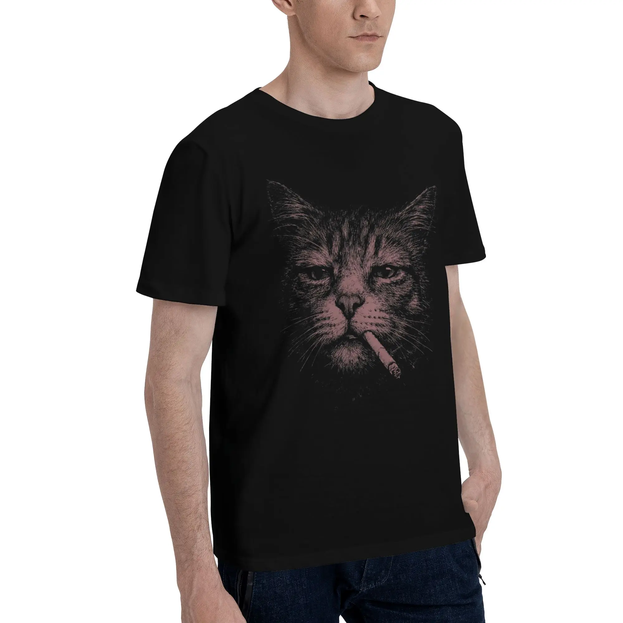Men's T-Shirts Cat Smoking Cigarette Funny Cat Mafia Meme Cotton Tee Shirt Short Sleeve  T Shirt Round Neck Clothes Plus Size view 2