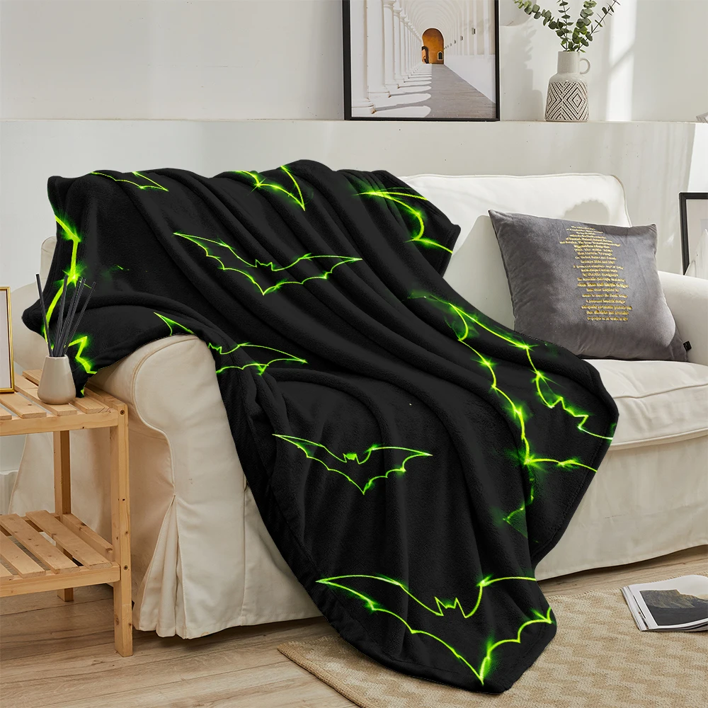Black Neon Green Bats Soft Flannel Blanket Warm Cozy Throw Blanket for Bedroom Living Room Fuzzy Plush Bedspread Gift for Family - view 3