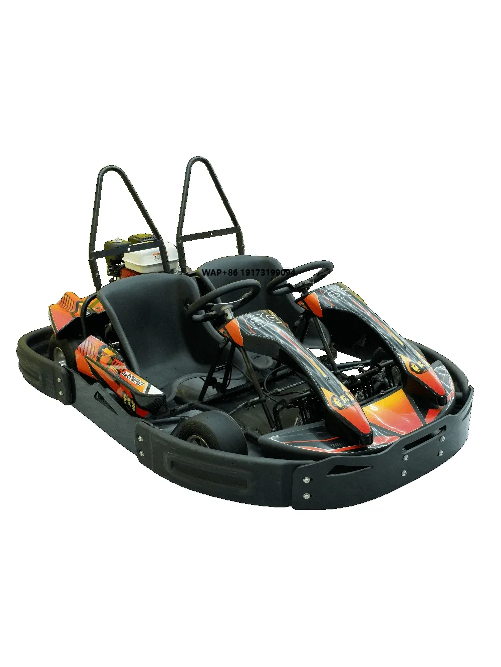 13+ Adults 2-Seater Gas Powered Go-Kart with GX200 6L/100KM Engine 4 Stroke Chain Drive Orange for Outdoor Use