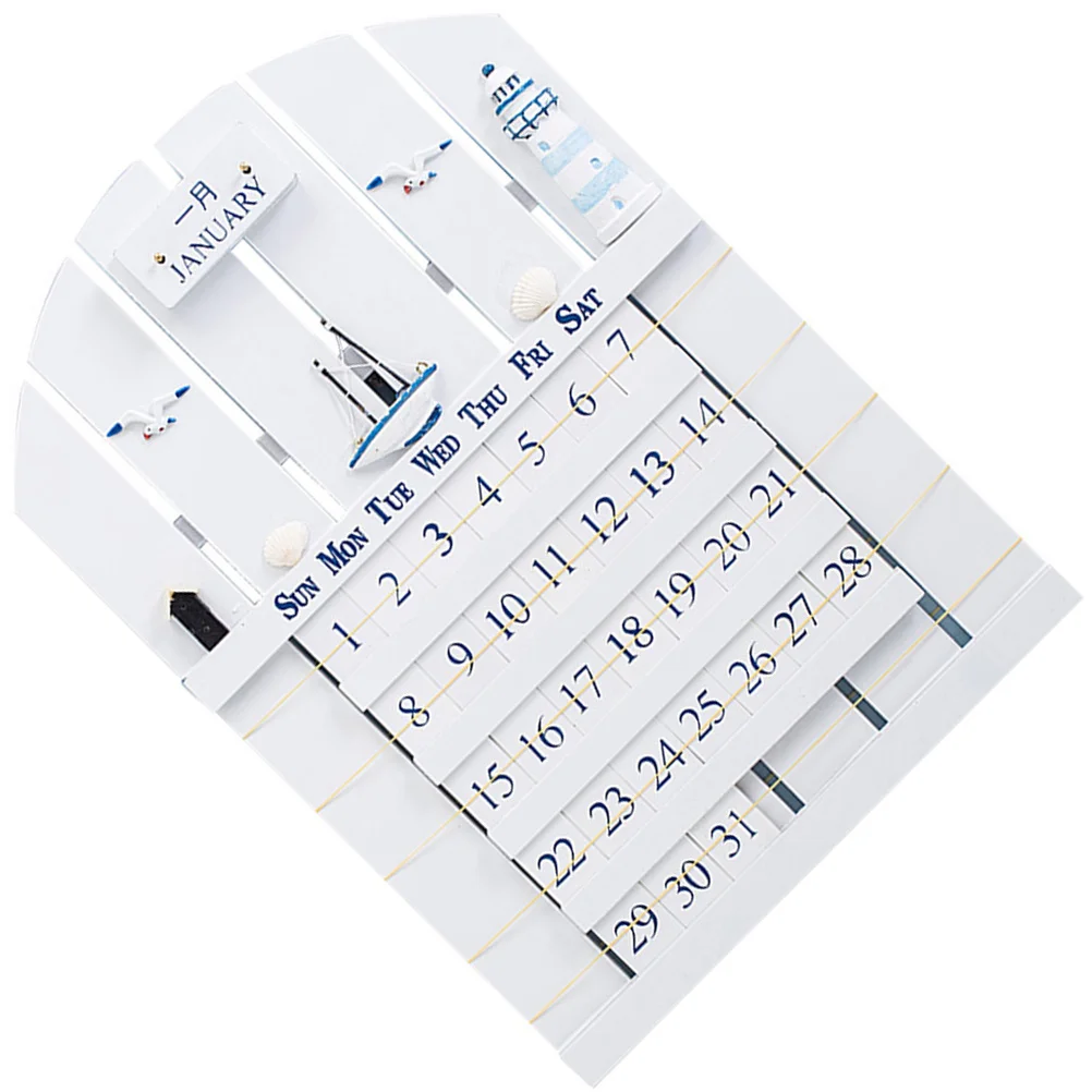 

1pc Wooden Perpetual Thick Wood Board Easy To Change Month Mediterranean Style Home Decor Wall Calendar For Study Bedroom Office