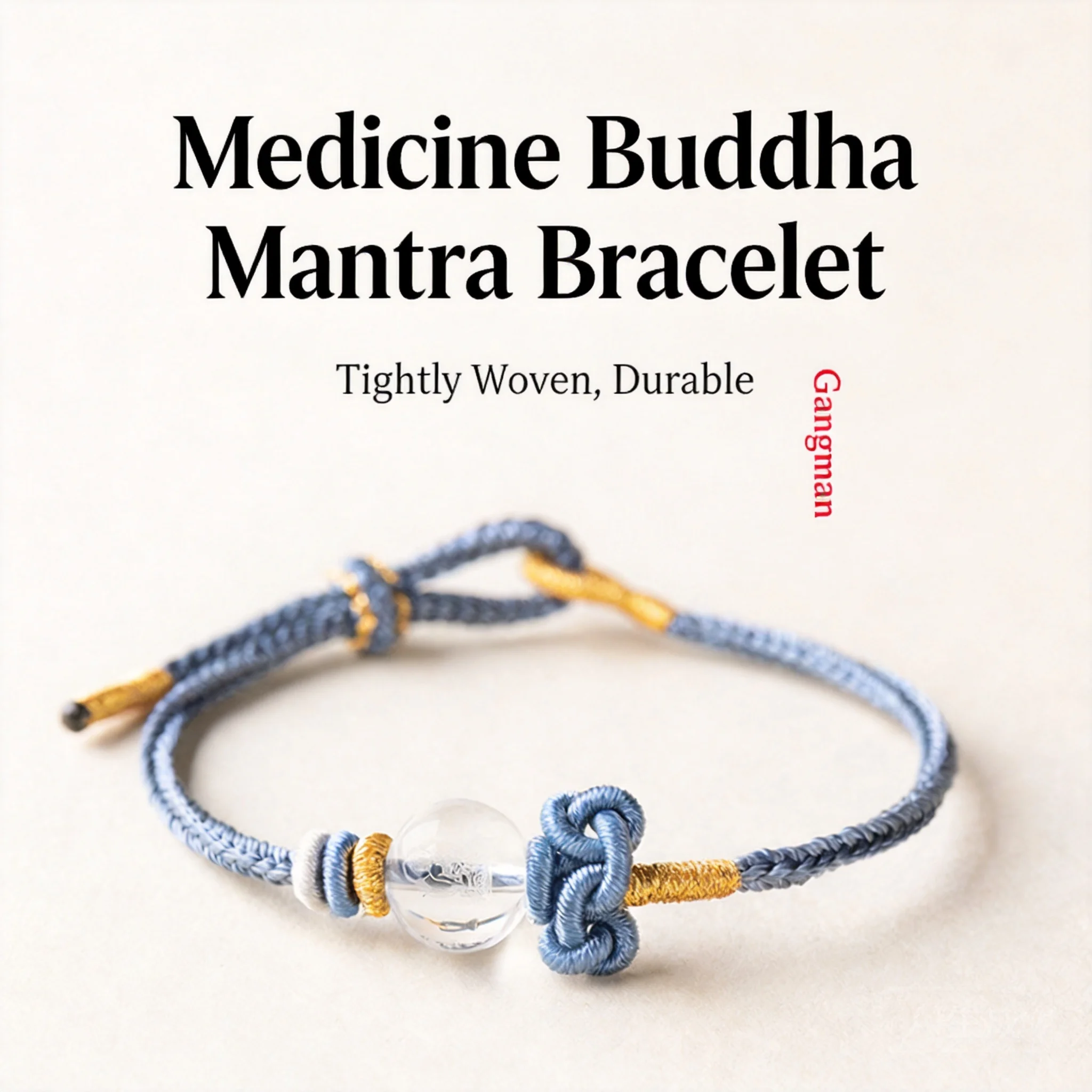 Lucky Chinese Style Blessing Clear Quartz Medicine Buddha Mantra Braided Bracelet Adjustable Handmade Couple Woven Rope Jewelry
