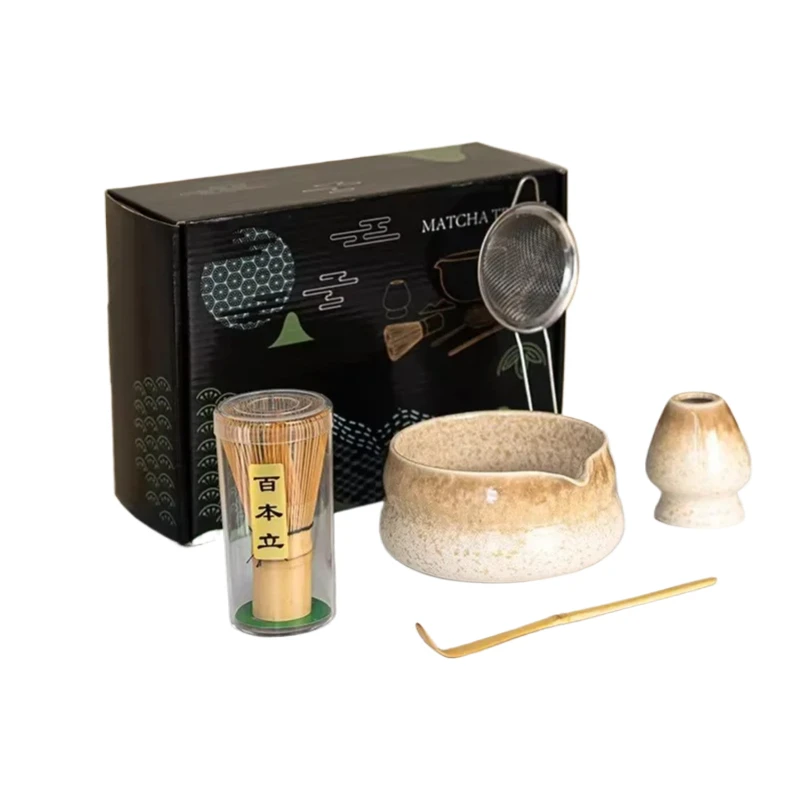 

4/8pcs Ins Japanese Matcha Set, Aesthetic Ceramic Bowl with Bamboo Tools,Tea Ceremony Gift Box Home Decor with Bamboo Whisk
