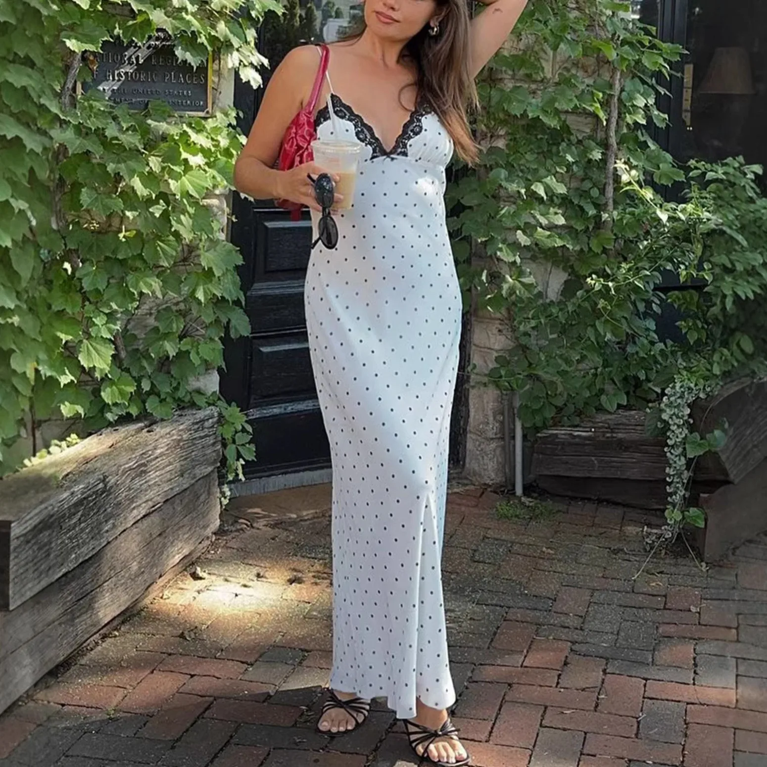 Single Polka Dot Dress High Waist Private Celebrity Style with Urban Commuting Camping Travel Daily Summer Backless for Women - view 2