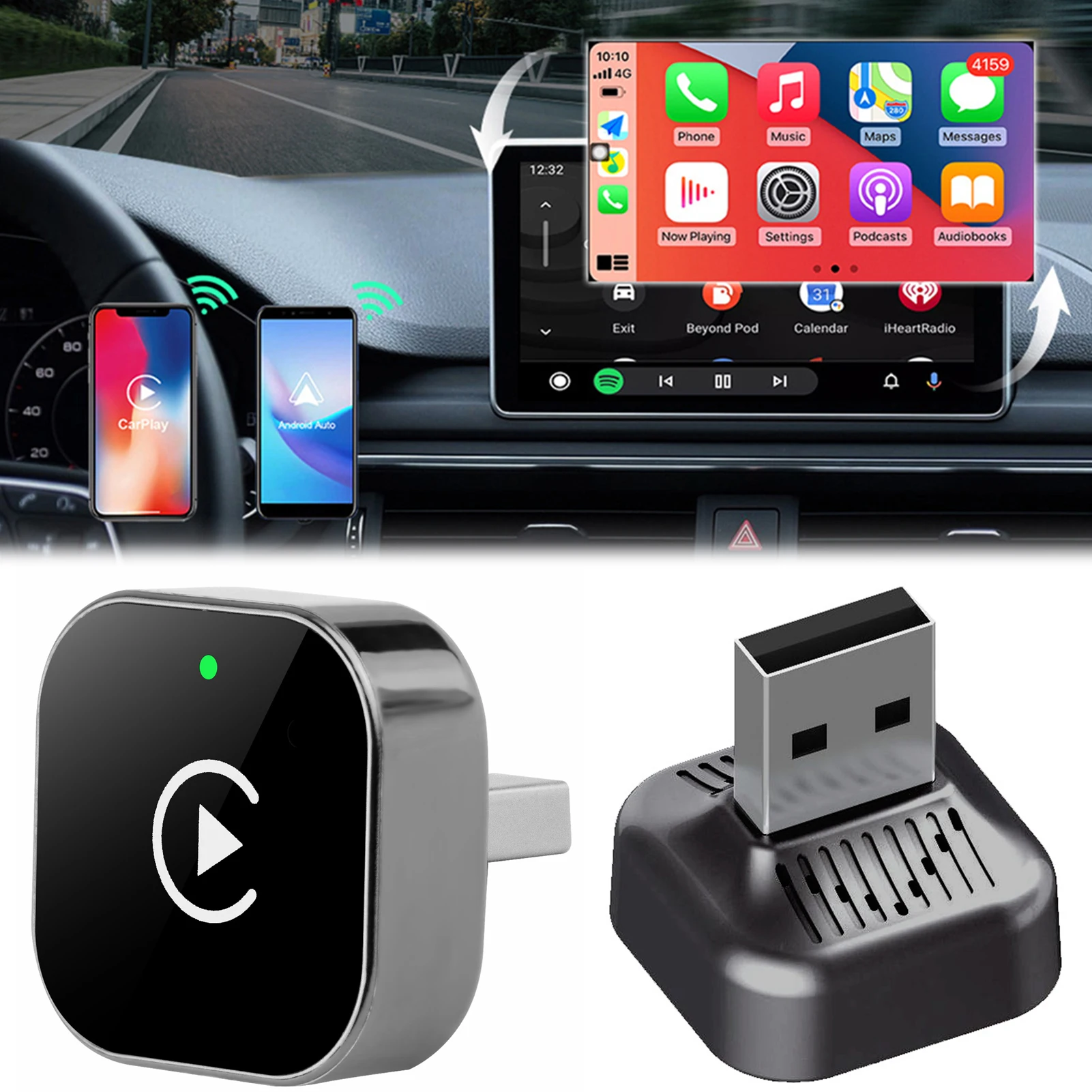 

Newest 2 In 1 Wireless Carplay/Android Auto Adapter Wired To Wireless Connectivity Universal Car Accessory Auto Plug & Play
